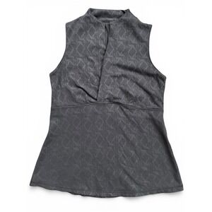 Lululemon Sleeveless Top Women 12 Black Good Geometric Logo Wrap Neck Activewear